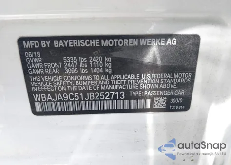 2018 BMW 530E Iperformance from USA, damaged, VIN WBAJA9C51JB252713